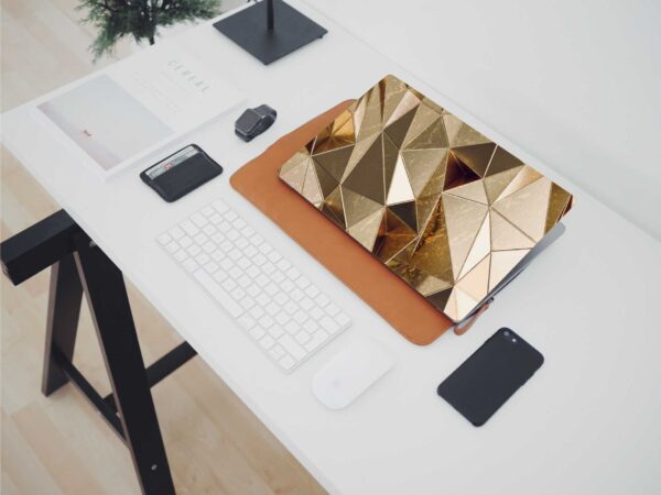 Gold Metallic 3D Triangles Origami Sculptur UNIVERSAL Laptop Skin, Computer Skin, Laptop Sticker Decal, Full Coverage Protective Laptop Skin - Image 3