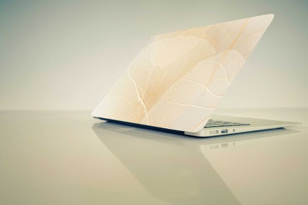 Lux White & Gold Tan Leaves with Lines UNIVERSAL Laptop Skin, Laptop Sticker Decal, Full Coverage Protective Laptop Skin