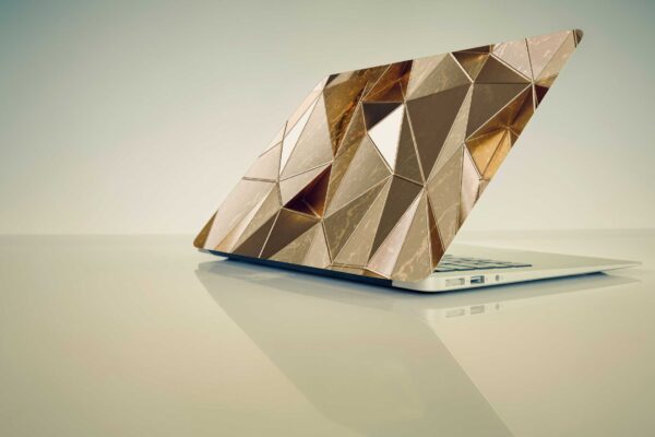 Gold Metallic 3D Triangles Origami Sculptur UNIVERSAL Laptop Skin, Computer Skin, Laptop Sticker Decal, Full Coverage Protective Laptop Skin